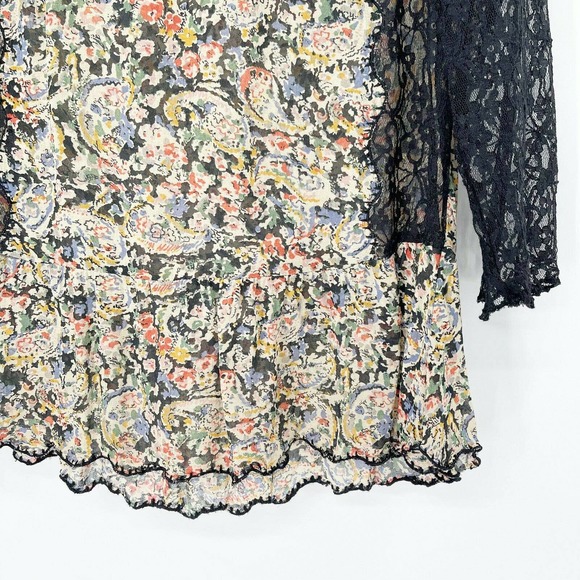 Topshop Lace Floral Paisley Blouse Top Sz 12 Multicolor Crewneck Long Sleeve - Picture 3 of 7